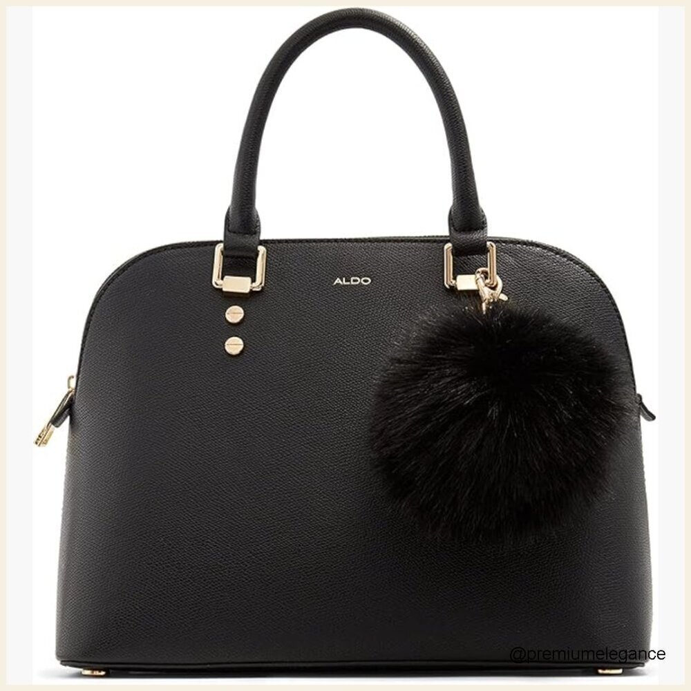 Medium Dome Satchel Handbag, Faux Leather Crossbody with Adjustable Strap